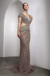 Rocky Star_Gray Net Sequins, Beads Sweetheart Neck Embellished Bodycon Gown _Online_at_Aza_Fashions