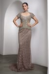 Buy_Rocky Star_Gray Net Sequins, Beads Sweetheart Neck Embellished Bodycon Gown _Online_at_Aza_Fashions