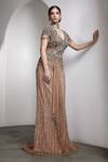 Buy Rocky Star Beige Net Sequins, Beads V-neck Embellished Fitted Bodice Gown Online at Aza Fashions Buy_Rocky Star_Beige Net Sequins, Beads V-neck Embellished Fitted Bodice Gown _Online_at_Aza_Fashions