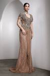 Shop Rocky Star Beige Net Sequins, Beads V-neck Embellished Fitted Bodice Gown Online at Aza Fashions Shop_Rocky Star_Beige Net Sequins, Beads V-neck Embellished Fitted Bodice Gown _Online_at_Aza_Fashions
