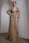Buy Rocky Star Beige Net Beads, Sequins Round Neck Asymmetric Cut Out Embellished Gown at Aza Fashions Buy_Rocky Star_Beige Net Beads, Sequins Round Neck Asymmetric Cut Out Embellished Gown _at_Aza_Fashions