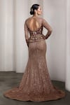 Shop Rocky Star Beige Net Sequins, Embroidery Round Neck Embellished Gown at Aza Fashions Shop_Rocky Star_Beige Net Sequins, Embroidery Round Neck Embellished Gown _at_Aza_Fashions