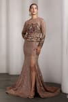 Buy Rocky Star Beige Net Sequins, Embroidery Round Neck Embellished Gown Online at Aza Fashions Buy_Rocky Star_Beige Net Sequins, Embroidery Round Neck Embellished Gown _Online_at_Aza_Fashions