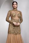 Buy Rocky Star Beige Net Sequins, Embroidery High Neck Embellished Flared Hem Gown Online at Aza Fashions Buy_Rocky Star_Beige Net Sequins, Embroidery High Neck Embellished Flared Hem Gown _Online_at_Aza_Fashions