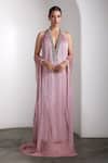 Buy Rocky Star Pink Lycra, Net Fringe, Beads Halter Neck, Tassel Gown With Cape at Aza Fashions Buy_Rocky Star_Pink Lycra, Net Fringe, Beads Halter Neck, Tassel Gown With Cape _at_Aza_Fashions