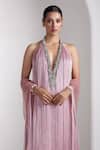 Rocky Star Pink Lycra, Net Fringe, Beads Halter Neck, Tassel Gown With Cape Online at Aza Fashions Rocky Star_Pink Lycra, Net Fringe, Beads Halter Neck, Tassel Gown With Cape _Online_at_Aza_Fashions