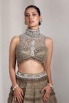 Buy Rocky Star Olive Green Sequins, Embroidery High Neck Embellished Lehenga Set Online at Aza Fashions Buy_Rocky Star_Olive Green Sequins, Embroidery High Neck Embellished Lehenga Set _Online_at_Aza_Fashions