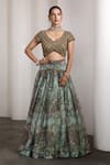 Shop_Rocky Star_Blue Embroidery, Beads Plunge Neck Floral Pattern Lehenga Set _Online_at_Aza_Fashions