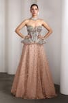 Buy_Rocky Star_Pink Net Sequins, Beads Sweetheart Neck Embellished Corset And Lehenga Set _at_Aza_Fashions