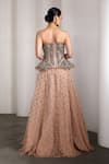 Shop_Rocky Star_Pink Net Sequins, Beads Sweetheart Neck Embellished Corset And Lehenga Set _at_Aza_Fashions