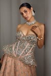 Buy_Rocky Star_Pink Net Sequins, Beads Sweetheart Neck Embellished Corset And Lehenga Set 