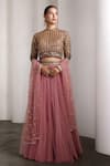 Buy_Rocky Star_Pink Net Sequins, Embroidery Round Neck Embellished Blouse And Lehenga Set _at_Aza_Fashions