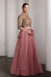 Buy_Rocky Star_Pink Net Sequins, Embroidery Round Neck Embellished Blouse And Lehenga Set _Online_at_Aza_Fashions