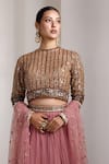 Shop_Rocky Star_Pink Net Sequins, Embroidery Round Neck Embellished Blouse And Lehenga Set _Online_at_Aza_Fashions