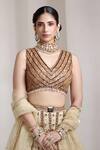 Rocky Star_Ivory Net Sequins, Beads V-neck Embellished Blouse And Lehenga Set _Online_at_Aza_Fashions