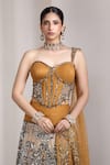 Rocky Star_Mustard Sequins Sweetheart Neck Embellished Blouse And Lehenga Set _Online_at_Aza_Fashions
