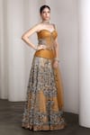 Buy_Rocky Star_Mustard Sequins Sweetheart Neck Embellished Blouse And Lehenga Set _Online_at_Aza_Fashions
