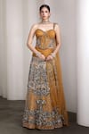 Buy_Rocky Star_Mustard Sequins Sweetheart Neck Embellished Blouse And Lehenga Set _at_Aza_Fashions