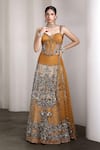 Shop_Rocky Star_Mustard Sequins Sweetheart Neck Embellished Blouse And Lehenga Set _Online_at_Aza_Fashions
