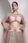 Rocky Star_Pink Net Sequins, Embroidery Round Neck Embellished Blouse And Lehenga Set _Online_at_Aza_Fashions