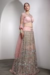 Buy_Rocky Star_Pink Net Sequins, Embroidery Round Neck Embellished Blouse And Lehenga Set _Online_at_Aza_Fashions