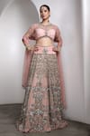 Buy_Rocky Star_Pink Net Sequins, Embroidery Round Neck Embellished Blouse And Lehenga Set _at_Aza_Fashions