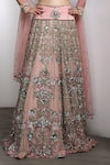 Rocky Star_Pink Net Sequins, Embroidery Round Neck Embellished Blouse And Lehenga Set _at_Aza_Fashions
