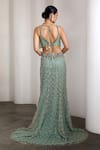 Shop_Rocky Star_Aqua Net Beads, Sequins Plunge Neck Embellished Blouse And Lehenga Set _at_Aza_Fashions