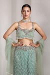 Rocky Star_Aqua Net Beads, Sequins Plunge Neck Embellished Blouse And Lehenga Set _Online_at_Aza_Fashions