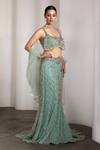 Buy_Rocky Star_Aqua Net Beads, Sequins Plunge Neck Embellished Blouse And Lehenga Set _Online_at_Aza_Fashions