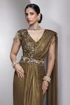 Rocky Star_Olive Green Georgette, Net Sequins, Embellished Blouse And Pre-draped Saree Set _Online_at_Aza_Fashions