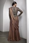 Shop_Rocky Star_Brown Georgette, Net Embroidery, Embellished Blouse And Pre-draped Saree Set _at_Aza_Fashions