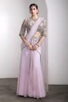 Buy_Rocky Star_Pink Net Embroidery Round Neck Embellished Blouse And Pre-draped Saree Set _at_Aza_Fashions