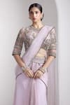 Buy_Rocky Star_Pink Net Embroidery Round Neck Embellished Blouse And Pre-draped Saree Set _Online_at_Aza_Fashions