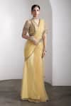 Rocky Star_Yellow Net Sequins V-neck Embellished Blouse And Pre-draped Saree Set _Online_at_Aza_Fashions
