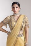 Shop_Rocky Star_Yellow Net Sequins V-neck Embellished Blouse And Pre-draped Saree Set _Online_at_Aza_Fashions