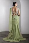 Shop_Rocky Star_Green Net Sequins, Beads Scoop Neck Embellished Blouse And Pre-draped Saree Set _at_Aza_Fashions