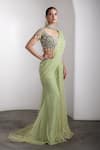 Buy_Rocky Star_Green Net Sequins, Beads Scoop Neck Embellished Blouse And Pre-draped Saree Set _Online_at_Aza_Fashions