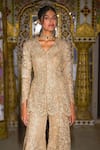 Shop_Dash And Dot_Gold Viscose Lace, Metallic Thread, Embroidery Sharara _at_Aza_Fashions