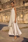 Dash And Dot_Ivory Polyester Embroidery One Shoulder Pearl Top With Culottes _Online_at_Aza_Fashions
