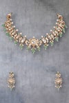 Shop_Auraa Trends_Green Crystals, Gemstones Emerald Accent Designer Necklace Set _at_Aza_Fashions