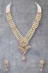 Shop_Auraa Trends_Gold Plated Crystals, Stones Designer Pearl Necklace Set _at_Aza_Fashions