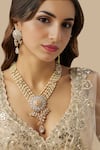 Buy_Auraa Trends_Gold Plated Crystals, Stones Designer Pearl Necklace Set _at_Aza_Fashions