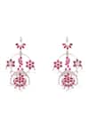 Auraa Trends_Pink Gemstones, Pearls Floral Crystal Statement Earrings _Online_at_Aza_Fashions