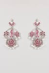 Shop_Auraa Trends_Pink Gemstones, Pearls Floral Crystal Statement Earrings _at_Aza_Fashions