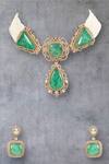 Shop_Auraa Trends_Green Pearls Emerald Choker Set _at_Aza_Fashions