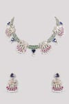 Shop_Auraa Trends_Multi Color Stones Elephant Motif Choker Set _at_Aza_Fashions