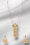 Shop_Auraa Trends_Gold Plated Pearls, Gemstones Temple Embellished Necklace Set _at_Aza_Fashions