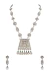 Auraa Trends_Silver Plated Pearls, Stones Temple Embellished Pendant Necklace Set _Online_at_Aza_Fashions
