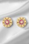 Shop Auraa Trends Gold Plated Crystals Floral Moissanite Stud Earrings at Aza Fashions Shop_Auraa Trends_Gold Plated Crystals Floral Moissanite Stud Earrings _at_Aza_Fashions